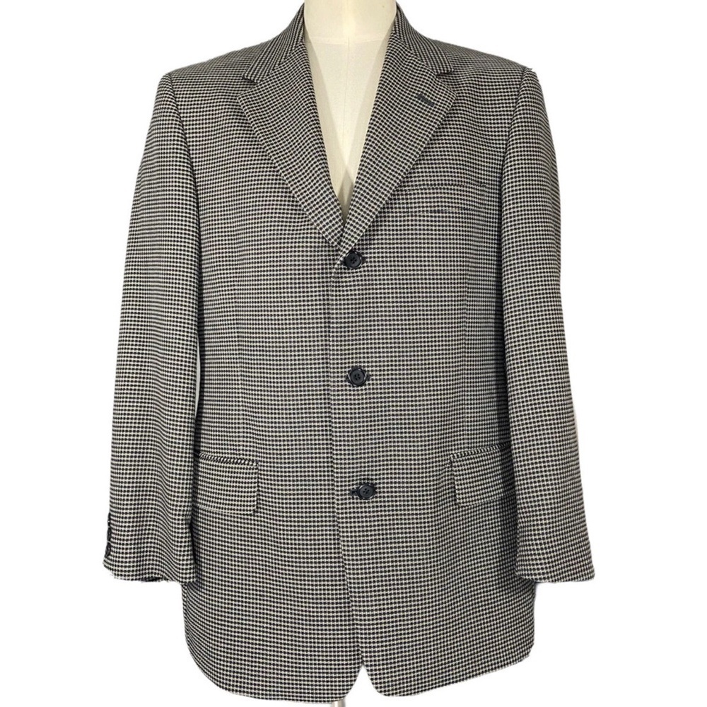 Daniel Hechter Navy Gray Nailhead Check 3 Button Sports Coat Blazer Sz 40 R